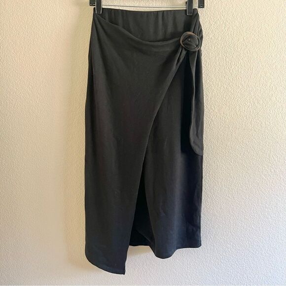 VINCE Black Wrap Cotton Blend Midi Skirt Black XS MSRP $195 NWT - Picture 3 of 8
